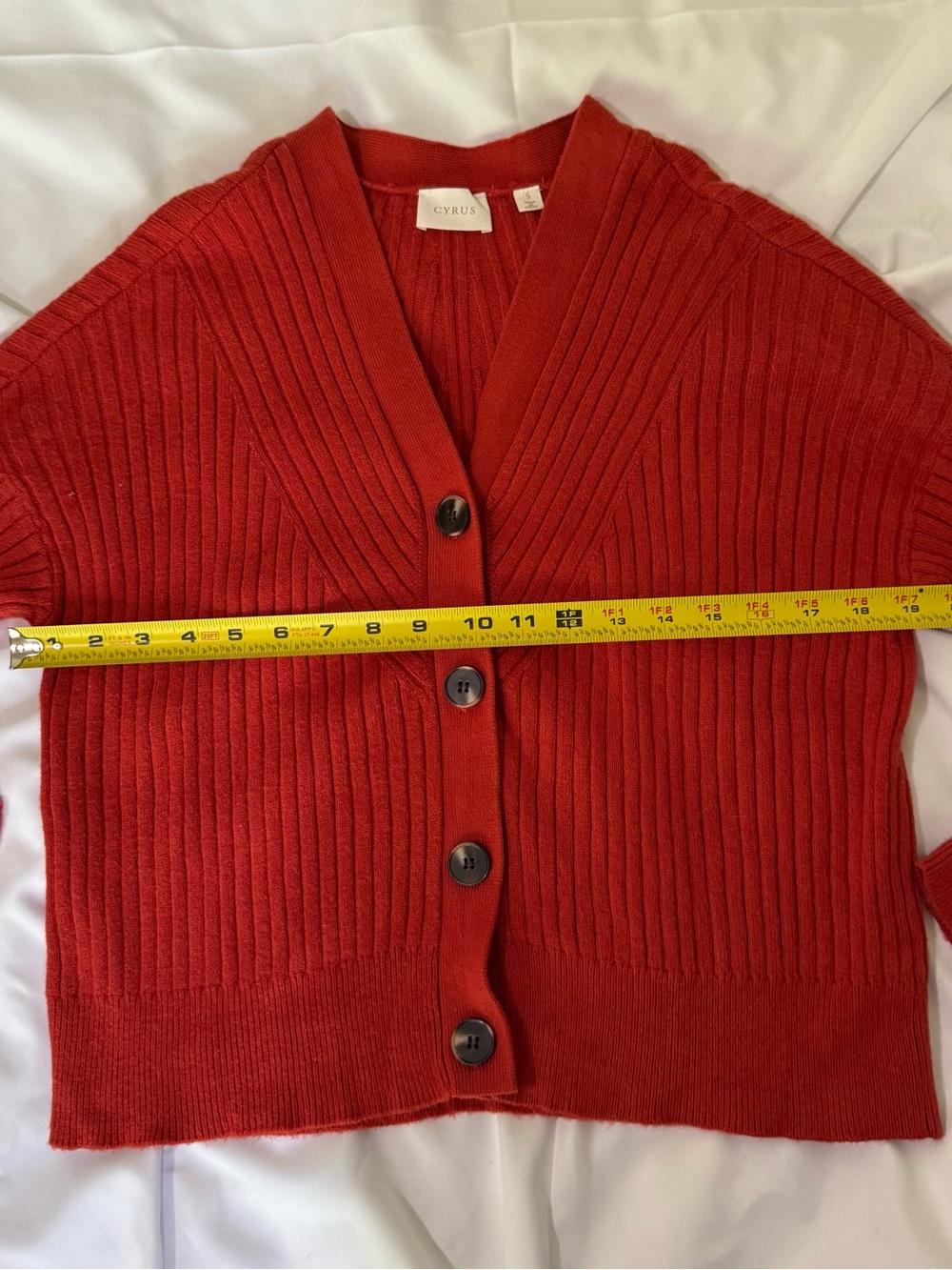 Cyrus Ribbed Button-Front Cardigan - Orange-Red - Picture 3 of 6